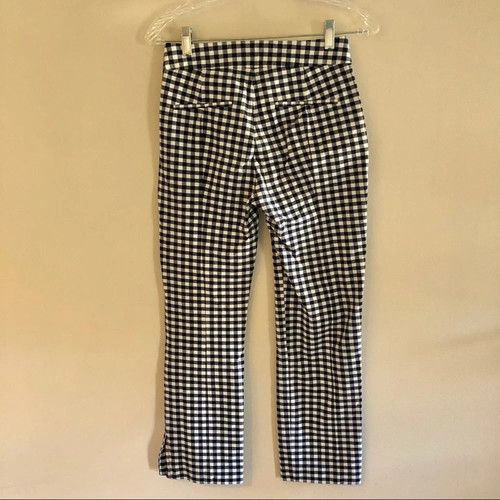 J. Crew Navy Blue and White High Waisted Cropped Gingham Pants